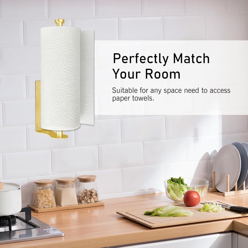 SetSail Paper Towel Holder, Single Hand Operable Paper Towel Holder Under Cabinet with Adjustable Damper Easy Tear Wall Mount Self-Adhesive or Drilled for Kitchen Bathroom, Gold - Image 4